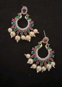 Pearl,Ruby and emerald dangle Earrings