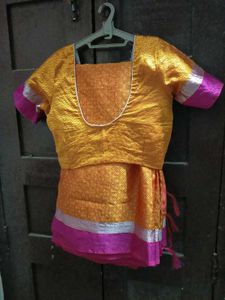 Gently Used Orange And Pink Silk Saree With Blouse