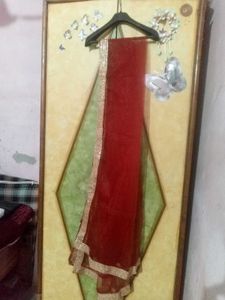 Red Chunni With Golden Lace
