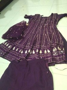 Purple Embroidered Anarkali Suit