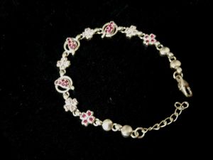 925 Silver  Floral  With Dark Pink Stone Bracelet