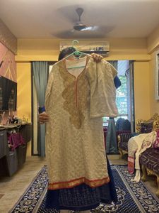 Golden Embroidered Cotton Kurta Set