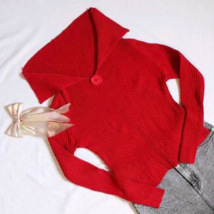 Chic Red Off-Shoulder Knit Top