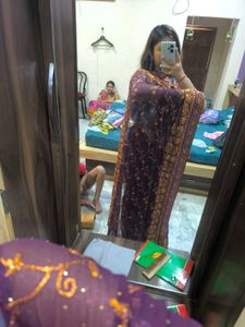 Purple organza saree