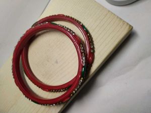 Red &amp; Embellished Bangle Set