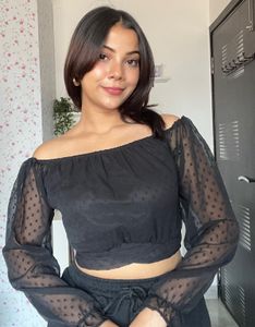 Black Swiss Dot Off-the-Shoulder Top