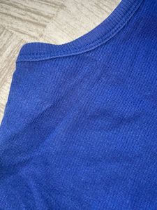 Blue Ribbed Cropped Tank Top