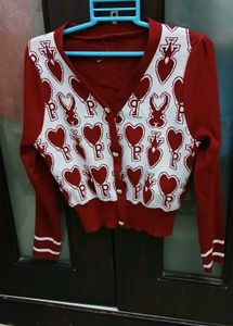 Cute Heart Pattern Cardigan L Size