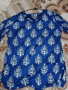 Blue Floral Print Short Kurta