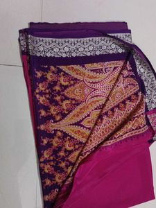 Magenta &amp; Purple Saree with Silver Embroidery