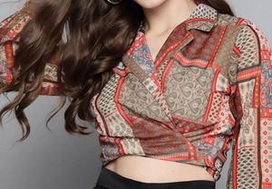 Brown and red geometric printed wrap cro