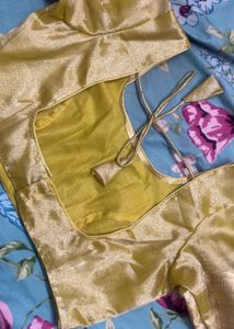 Lemon Yellow Gold Tissue Blouse With Zari Design
