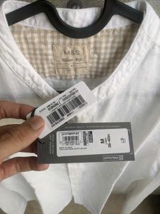 Mens Linen Mix White Mandarin Collar Shirt