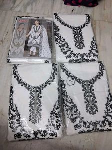 Elegant White &amp; Black Embroidered Salwar Kameez