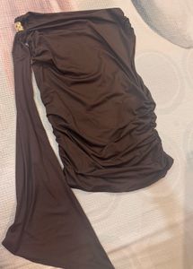 Brown One-Shoulder Top