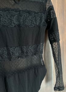 Black Bodysuit With Net And Lace Detailing