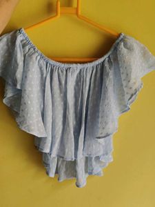 Bershka Blue Off-Shoulder Top