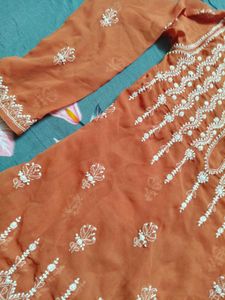 Rust Embroidered Kurti Chikankari