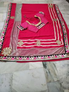 pink saree with blouse