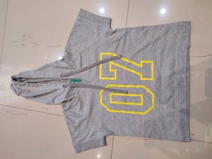Benetton Gray Cropped Hoodie