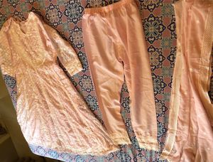 Pink Georgette Lucknavi 3 Pc Suit Set Avl