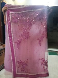 Elegant Pink Saree with Detail