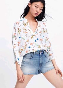 Zara Flamingo Bird Print Tunic Blouse