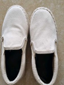 White Canvas Slip-On Shoes