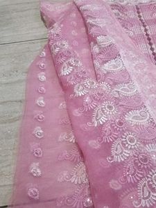 Pink &amp; White Embroidered Sarri