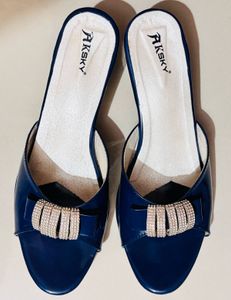 Blue Party wear block Heels With Diamonds