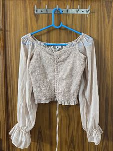 Cute Beige Long Sleeve Top