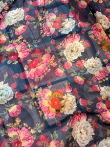 Floral Print Nevy Blue Saree