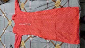 pink Dotted Kurti with Wooden Buttons