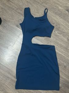 Blue One-Shoulder Cutout Dress