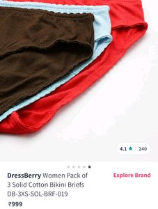 Dressberry Pack Of 3 Cotton Bikini Briefs| Size M
