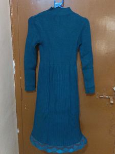 Blue Knit Dress with Ruffle Detail