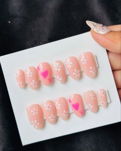 Pink Heart & Flower Press-On Nails