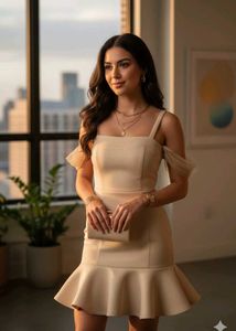 Elegant Beige Ruffle Hem Dress