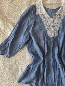 Blue Lace Collar Top