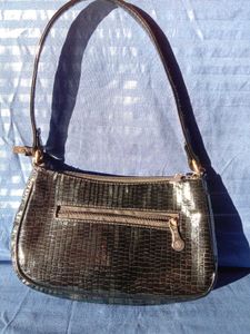 Black Croc Embossed Chain Shoulder Bag