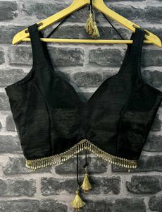 Padded Raw Silk Drawstring Dropping Lace Blouse