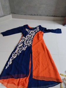 Elegant Blue & Orange Kurta