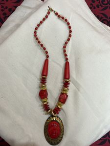 Red Boho Beaded Necklace