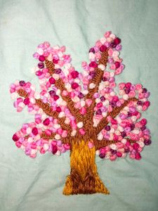 Hand Embroidered Cherry Blossom Tree Art