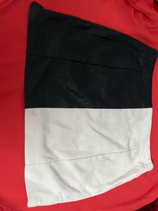 Pure Leather Branded Two-Tone Mini Skirt