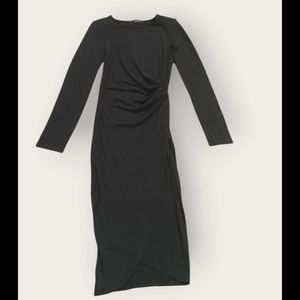 Black Ruched Long Sleeve Dress