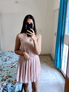 Nude Pleated Mini Dress