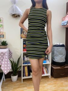 HnM Stretchable Mini Dress On Black And Neon Color