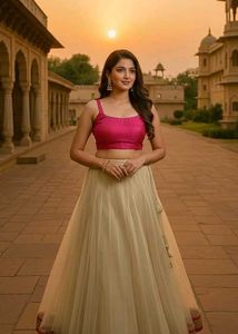 Cream Colour Netted Skirt With Blouse