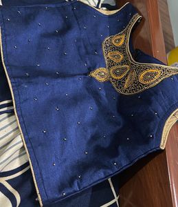 Elegant Blue Embroidered Blouse with Yellow print